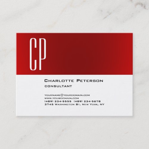 Professional Stylish Chubby Red White Monogram Business Card