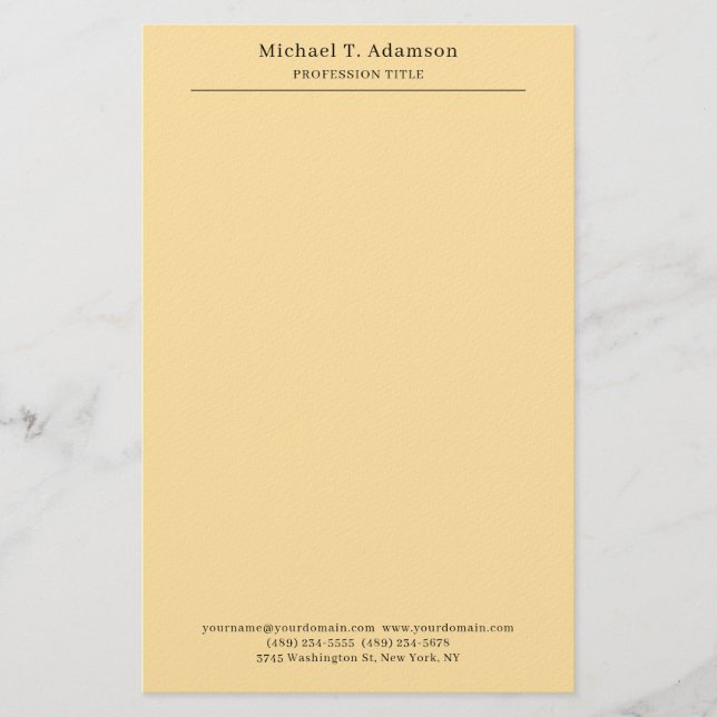 Professional Stylish Elegant Plain Modern Beige Stationery (Front)