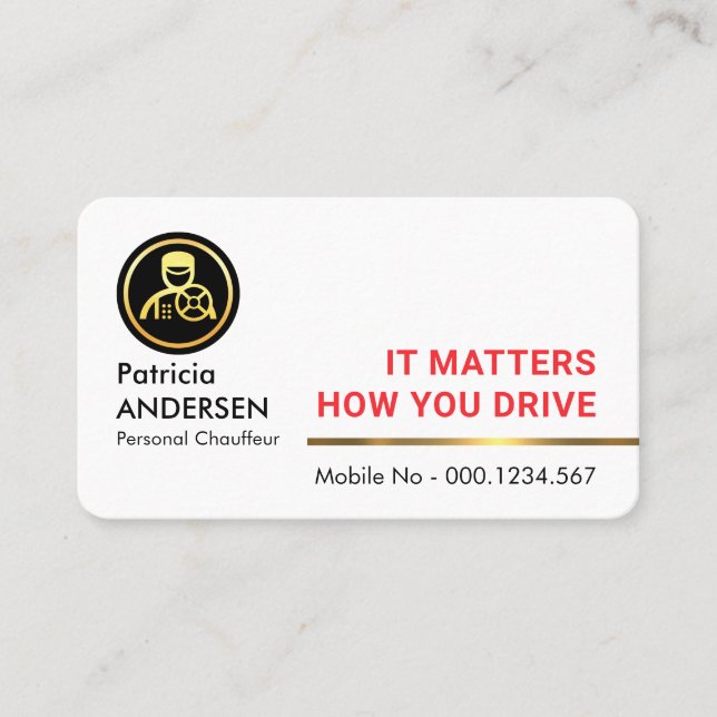 Professional Stylish Gold  Chauffeur Line Business Card (Front)