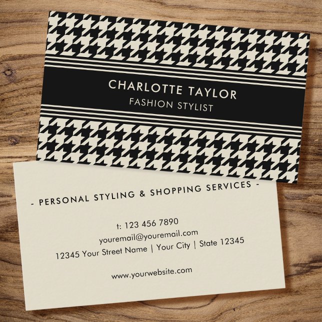 Professional Stylish Houndstooth Black Off-White Business Card (Creator Uploaded)