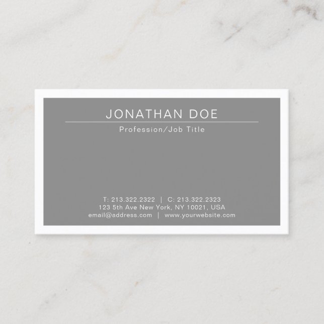 Professional Stylish Modern Grey Simple Plain Business Card (Front)