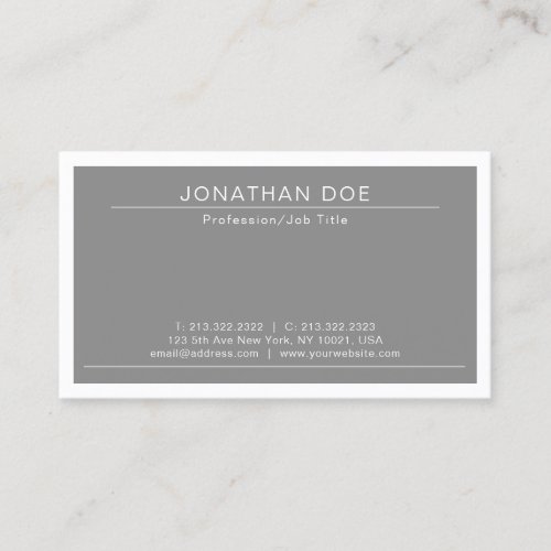 Professional Stylish Modern Grey Simple Plain Business Card