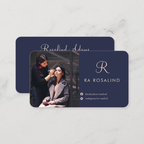 Professional Stylish Navy Blue Monogrammed Photo Business Card