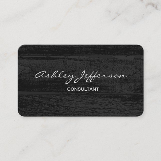 Professional Stylish Script Trendy Grey Wood Business Card (Front)