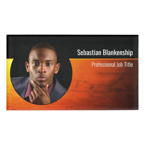 Professional Sunset Orange Art Custom Photo Name Tag