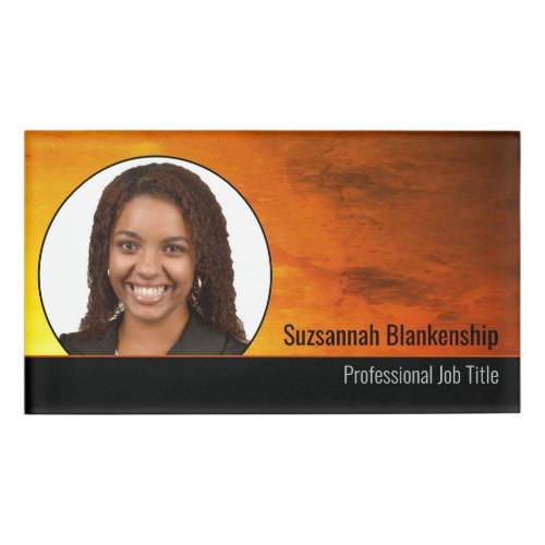 Professional Sunset Orange Art Custom Photo Name Tag