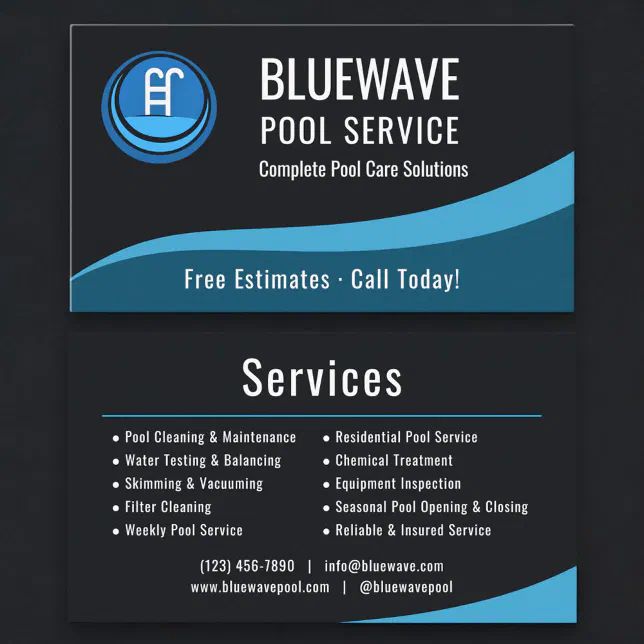 Professional Swimming Pool Service Company Business Card | Zazzle