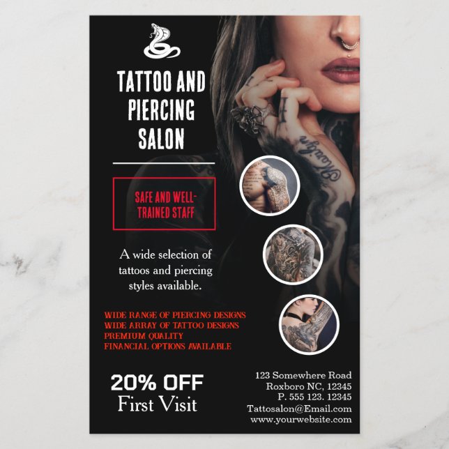 Professional Tattoo and Piercing Salon Business Flyer (Front)