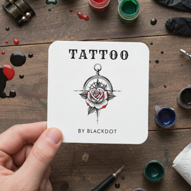 Professional Tattoo Shop Tattoos Studio QR Code Square Business Card (Creator Uploaded)