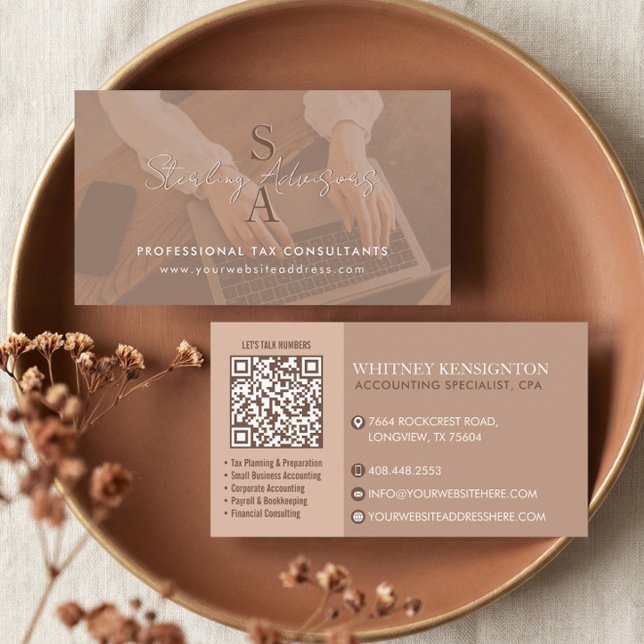 Professional Tax Consultant Monogram Accountant QR Business Card (Professional Tax Consultant Monogram Accountant QR Business Card)