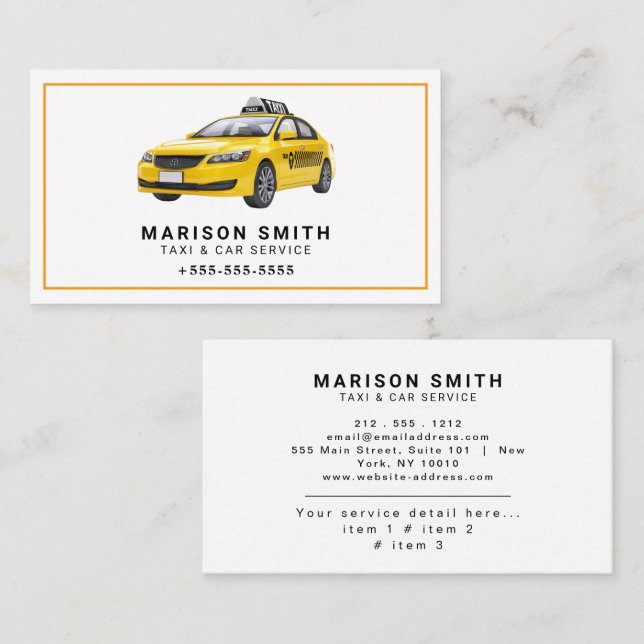 Professional Taxi Service  Business Card (Front/Back)
