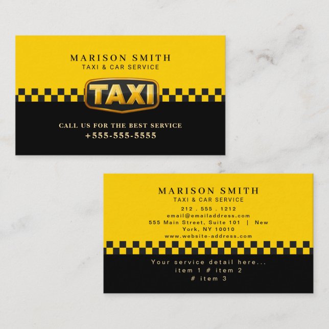 Professional Taxi Service  Business Card (Front/Back)