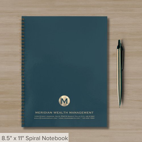 Professional Teal and Gold Business Monogram Notebook