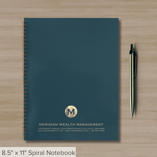 Professional Teal and Gold Business Monogram Notebook (Creator Uploaded)