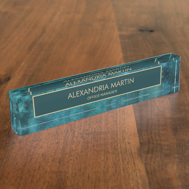 Professional Teal Watercolor Business Office Desk Name Plate (Side)
