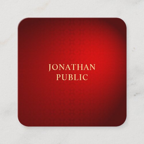 Professional Template Elegant Red Damask Gold Name Square Business Card