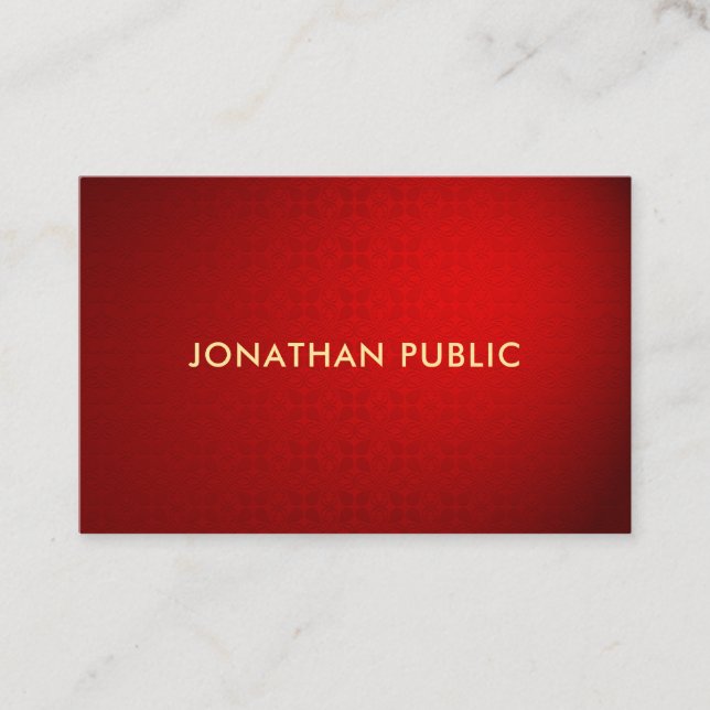 Professional Template Elegant Red Damask Gold Text Business Card (Front)