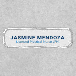 Professional Template Uniform Name Patch<br><div class="desc">Create your own professional name patches for work shirts using an easy DIY template that accommodates 2 lines of custom text. These uniform name patches feature a 2 shades of modern blue text that you can change to any font and size. Use them for modern corporate/business name tag badges for...</div>