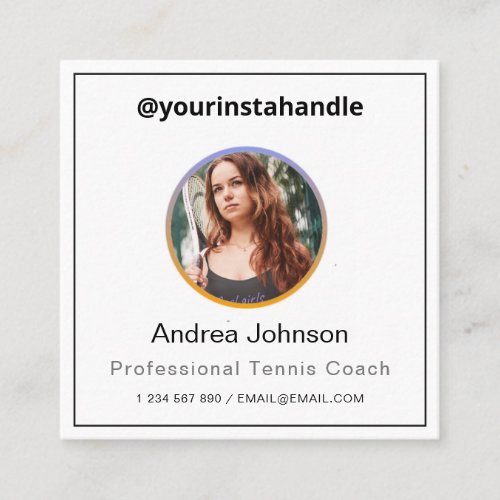 Professional Tennis Coach Photo  QR Code Modern   Square Business Card