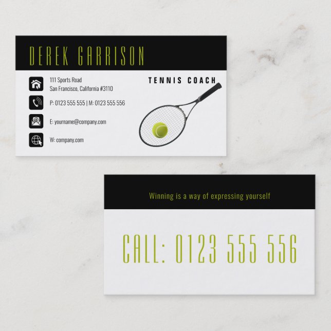 Professional Tennis Coach | Tennis Racket Business Card (Front/Back)