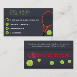 Professional Tennis Coach Tennis Racket Business Card