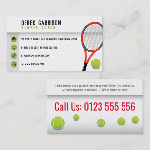 Professional Tennis Coach Tennis Racket Business Card