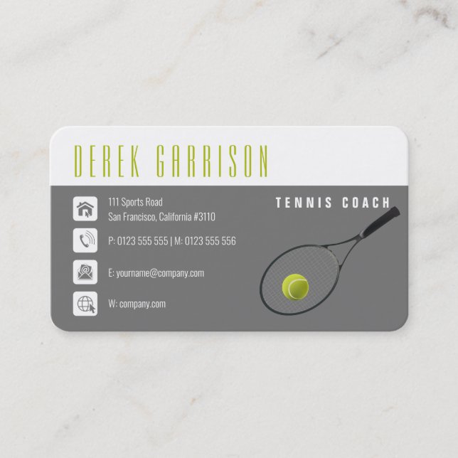 Professional Tennis Coach | Tennis Racket Business Card (Front)