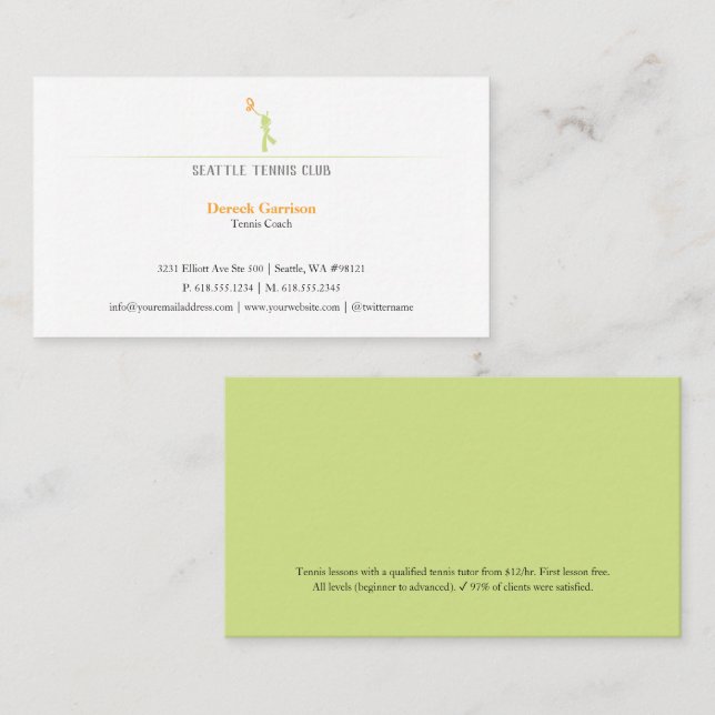 Professional Tennis Instructor | Coach | Trainer Business Card (Front/Back)