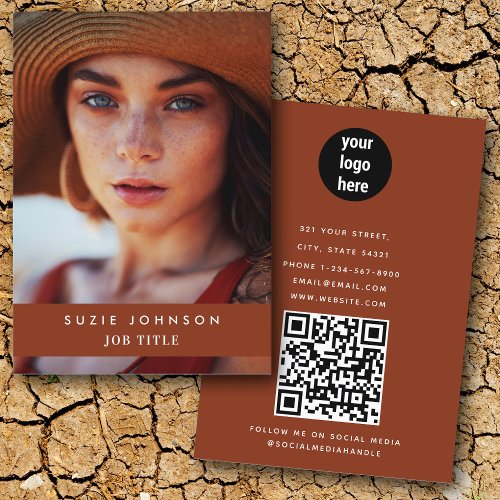 Professional Terracotta Business Photo QR Code Business Card