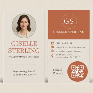 Professional Terracotta Sage Green Photo QR Code Business Card