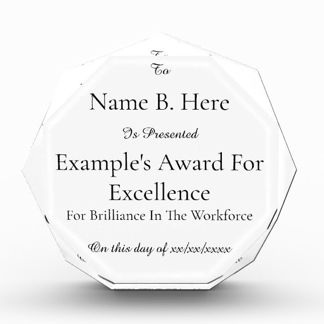 Professional Timeless Octagonal Crystal Award (Front)