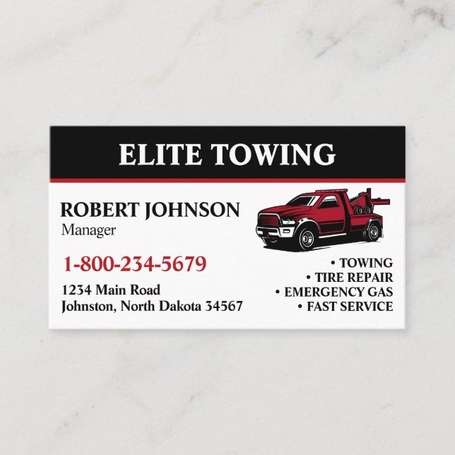 Professional Tow Truck Service Business Card (Front)