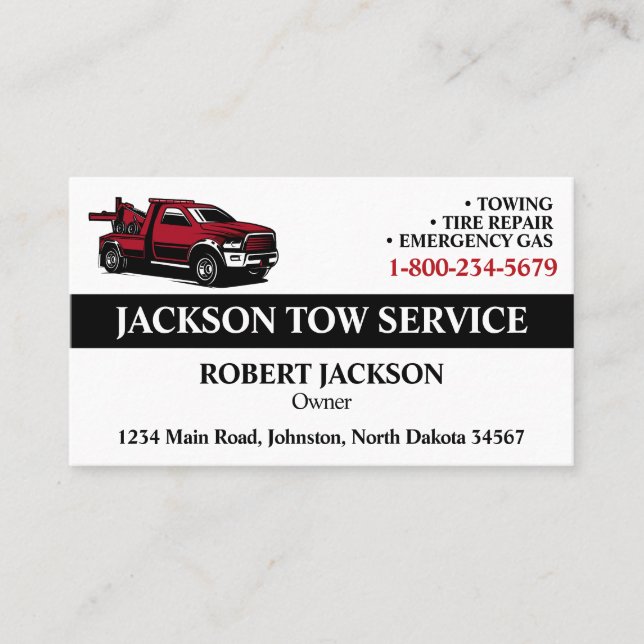 Professional Tow Truck Service Business Card (Front)