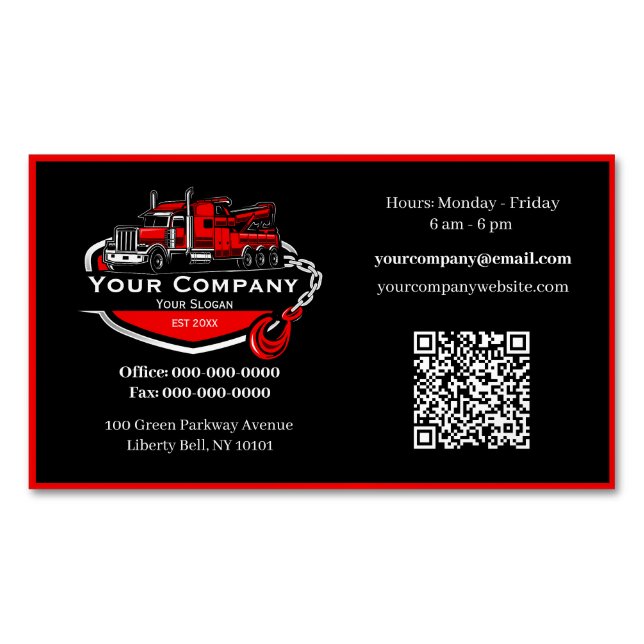 Professional Towing Company, Hauling Service Business Card Magnet (Front)