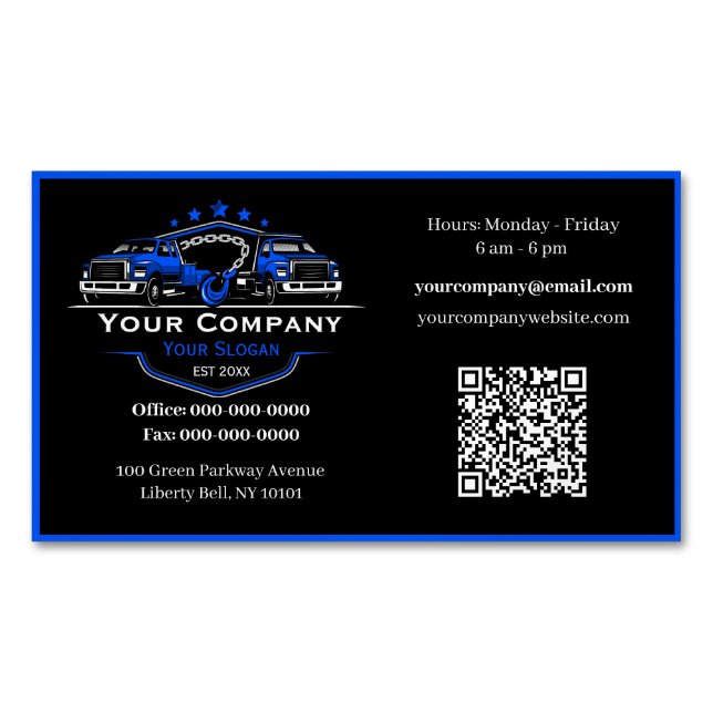 Professional Towing Company, Hauling Service Business Card Magnet (Front)