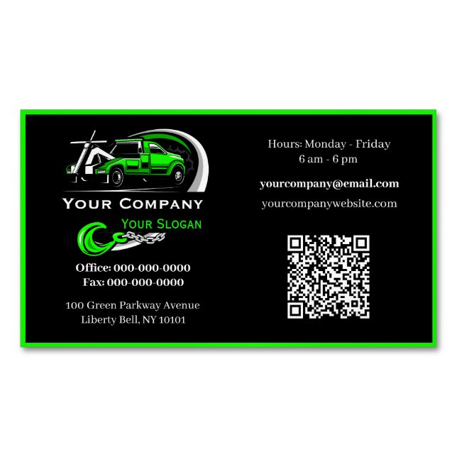Professional Towing Company, Hauling Service Business Card Magnet (Front)