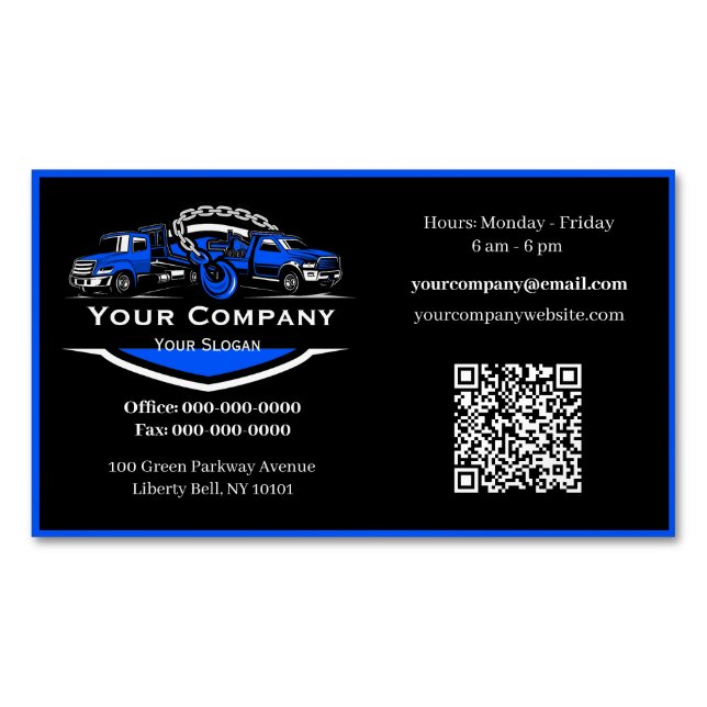 Professional Towing Company, Hauling Service Business Card Magnet (Front)