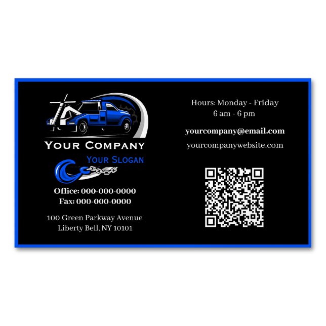 Professional Towing Company, Hauling Service Business Card Magnet (Front)