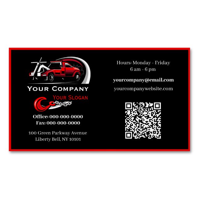 Professional Towing Company, Hauling Service Business Card Magnet (Front)