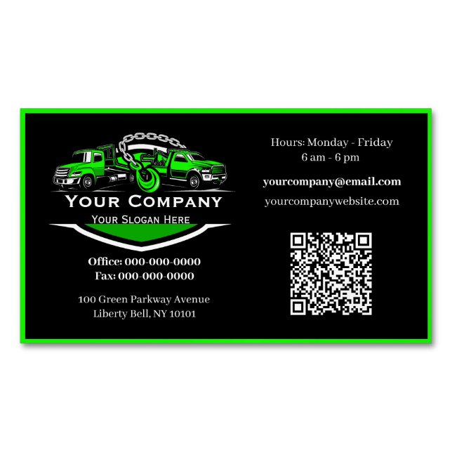 Professional Towing Company, Hauling Service Business Card Magnet (Front)