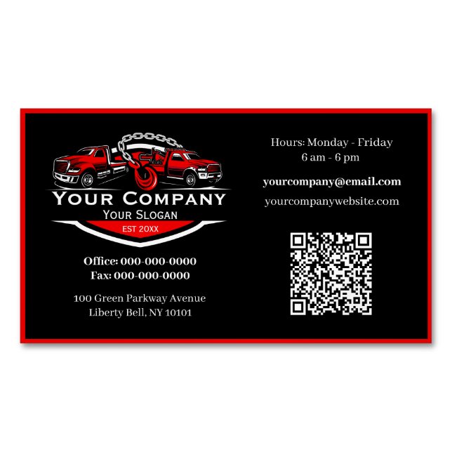 Professional Towing Company, Hauling Service Business Card Magnet (Front)
