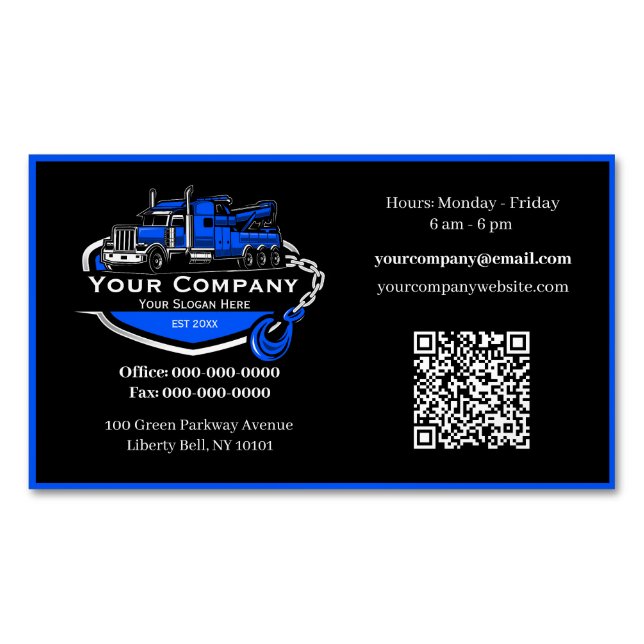 Professional Towing Company, Hauling Service Business Card Magnet (Front)