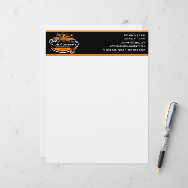 Professional Towing Company, Hauling Service Letterhead (Front/Back In Situ)