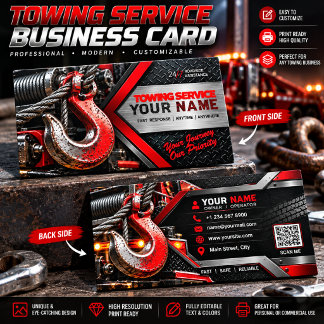 Professional Towing Service Business Card | Red