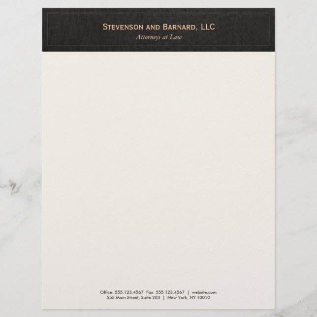 Professional  Traditional Black Linen Letterhead (Front)
