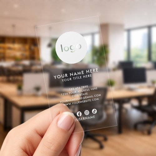 Professional Transparent Custom Logo Modern White Clear Business Cards