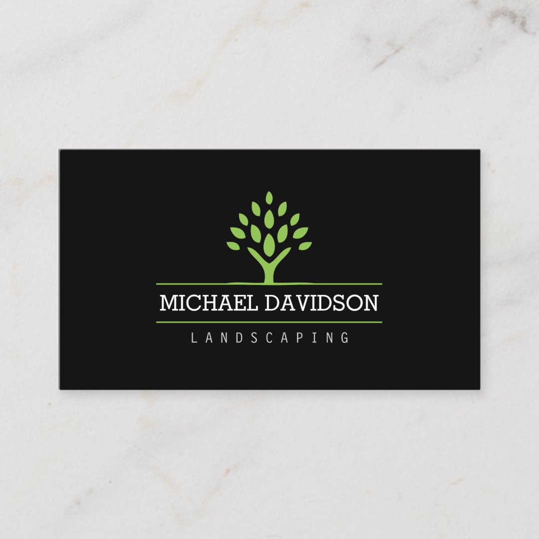 Professional Tree Landscaping Black Business Card 