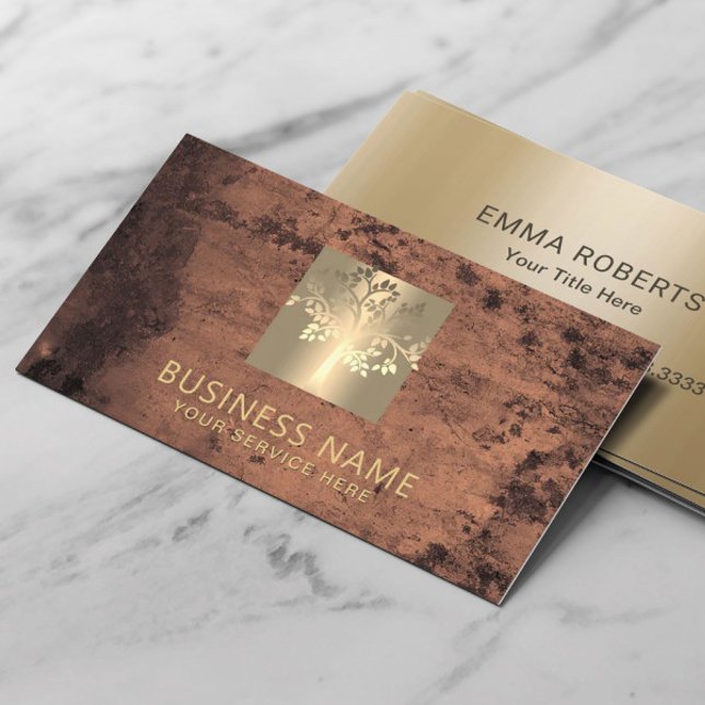 Professional Tree Logo Modern Copper & Gold Business Card (Creator Uploaded)