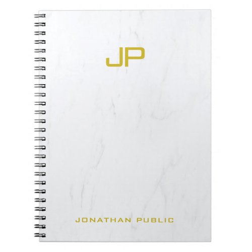 Professional Trendy Gold Monogram Marble Template Notebook