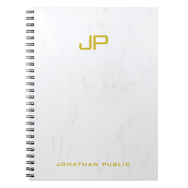 Professional Trendy Gold Monogram Marble Template Notebook (Front)